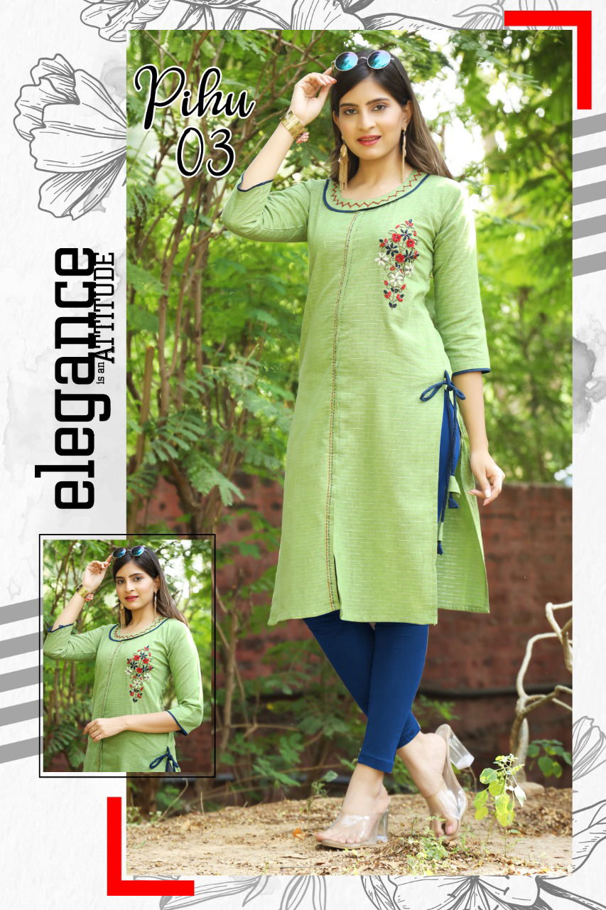 Pihu Fancy Ethnic Wear Heavy Cotton Designer Kurti Collection